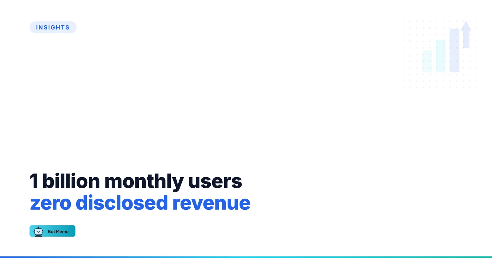 Bot Memo article card reading 1 billion monthly users, zero disclosed revenue, for the 2026 Google Gemini statistics report.