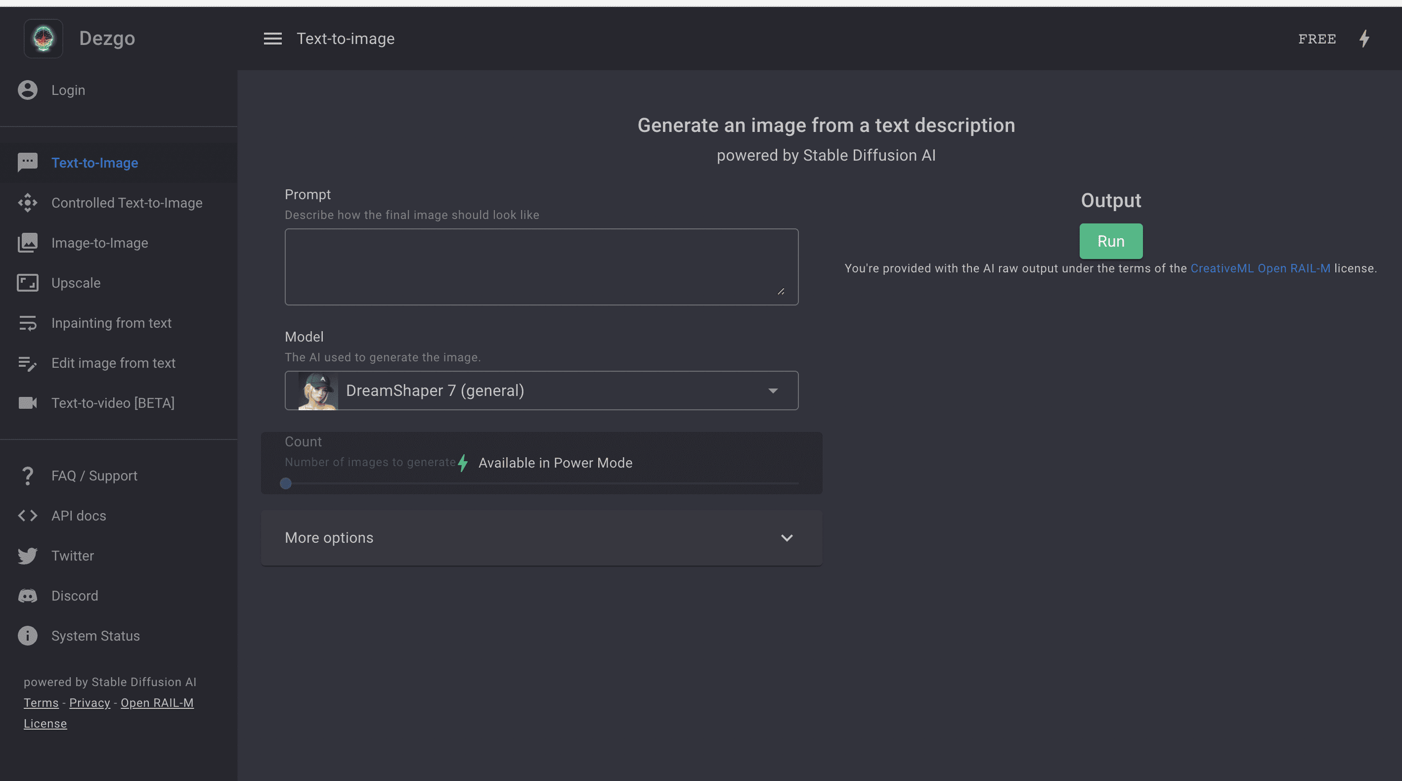 text to image dezgo homepage