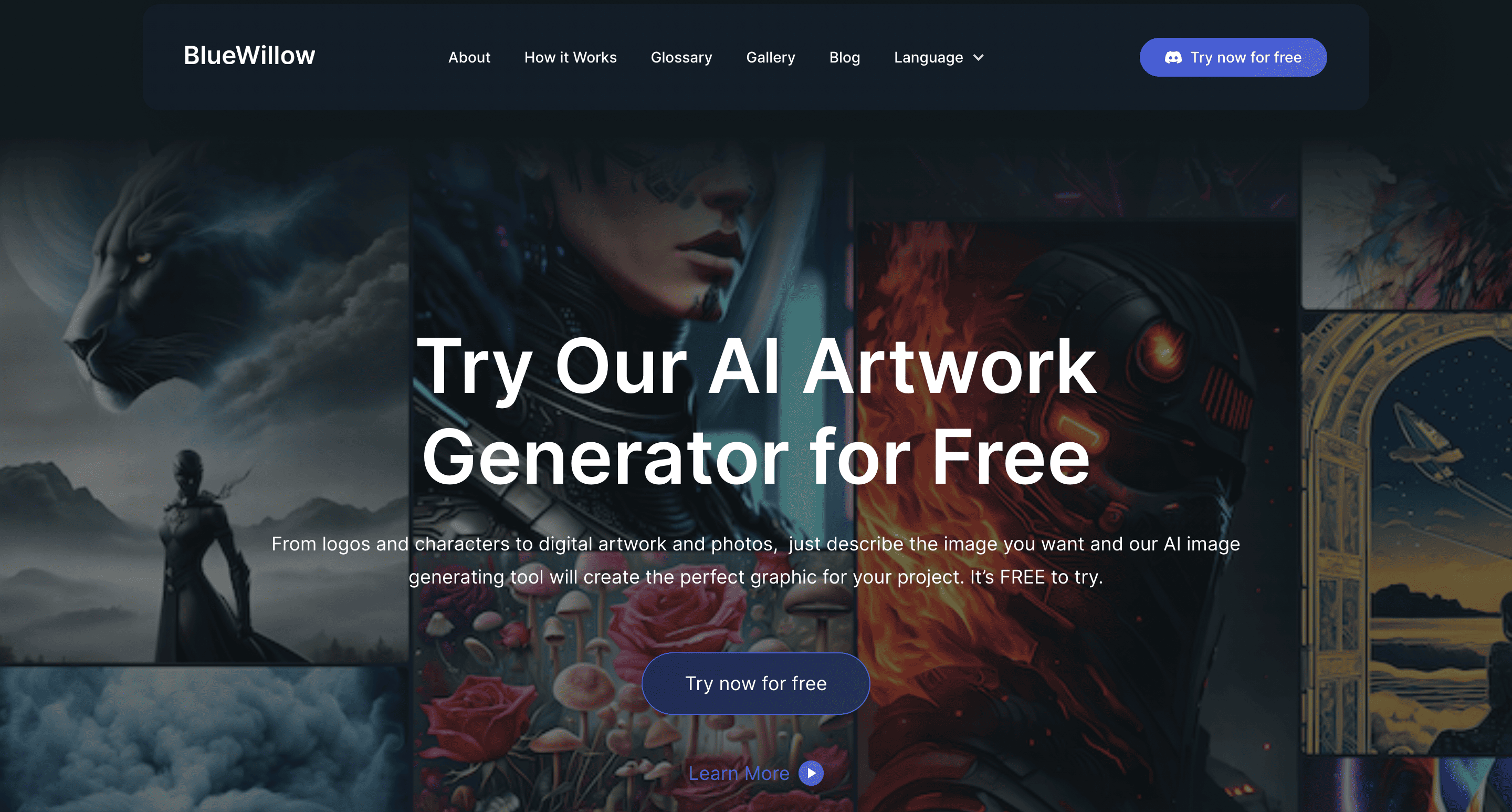 ai art generation bluewillow homepage