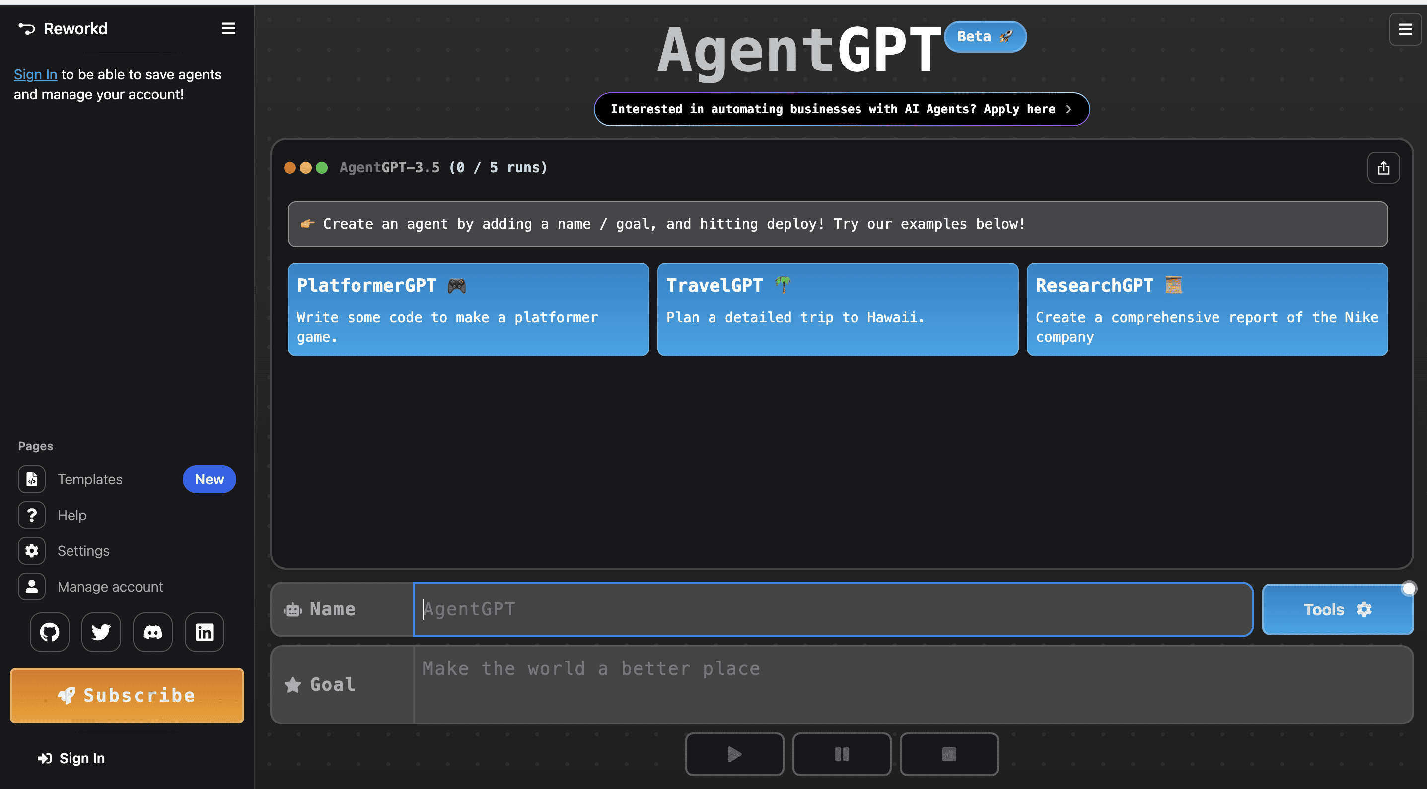 AgentGPT ai agent