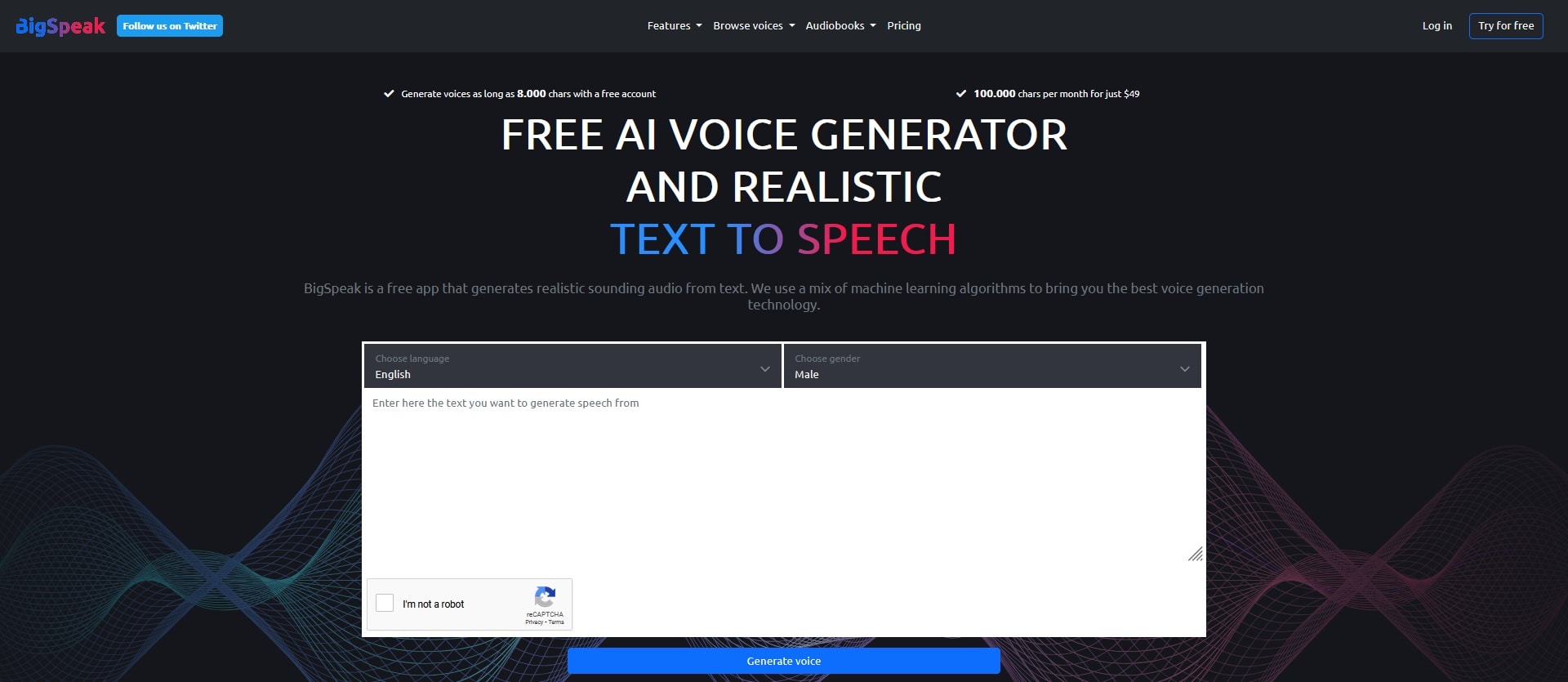 Text to speech AI generator interface