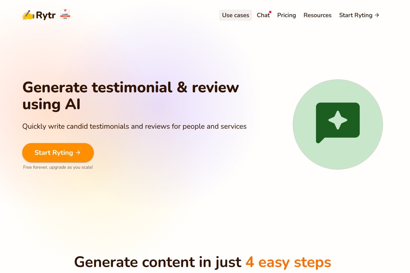 Screengrab of Rytr review generator