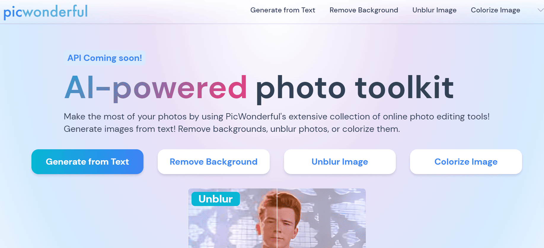 PicWonderful is a photo editing toolkit.