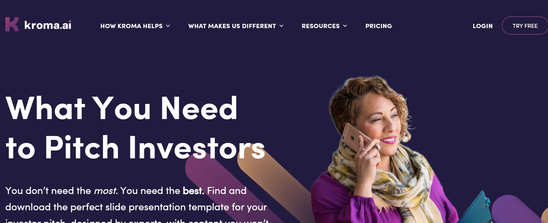 Kroma.ai is an AI tool designed to help businesses and startups create slide presentation templates.