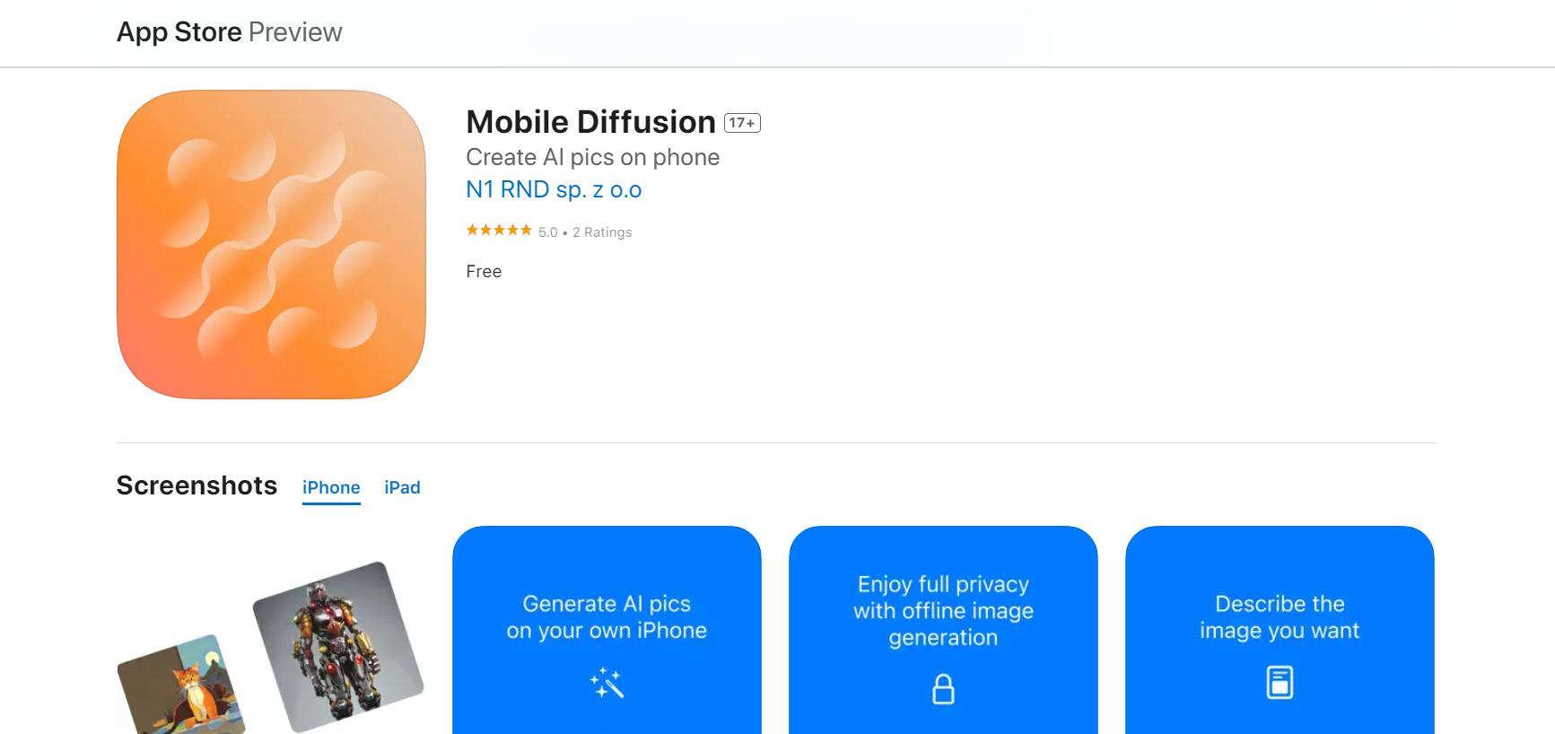 Mobile Diffusion, an AI-powered image generator.
