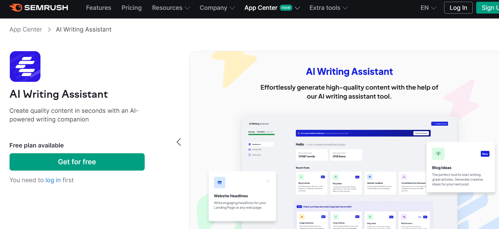 AI Writing Assistant is a tool that provides a virtual companion for content creation.