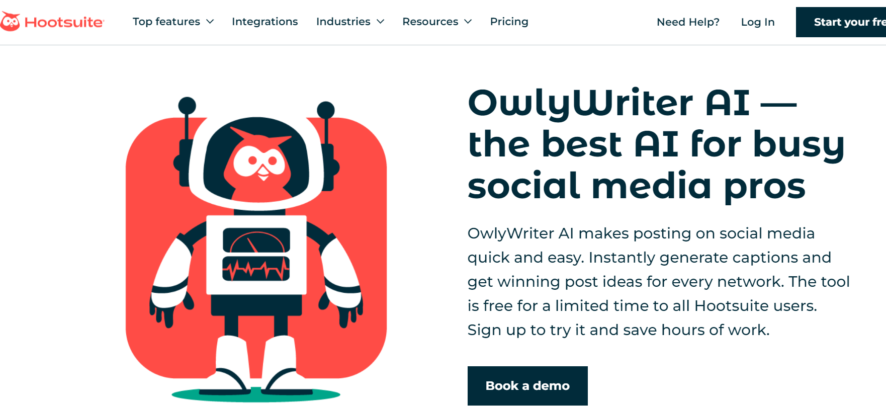 OwlyWriter AI by Hootsuite is an AI tool that generates social media captions and posts.