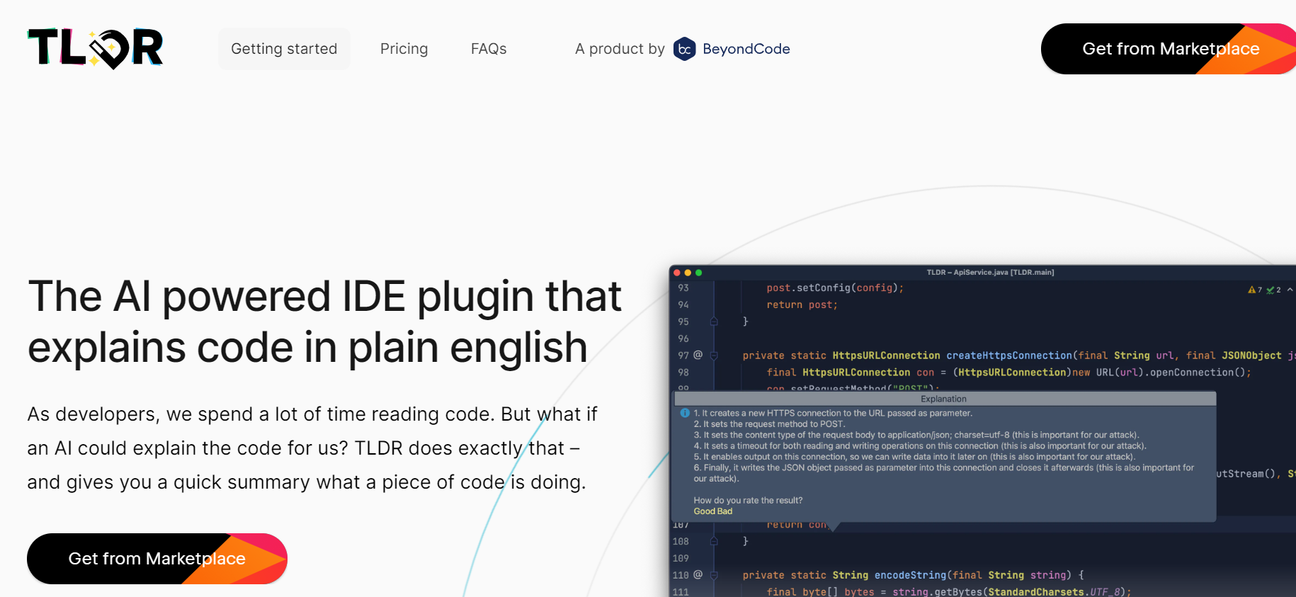 TLDR is an AI IDE plugin, that provides clear code explanations in English.
