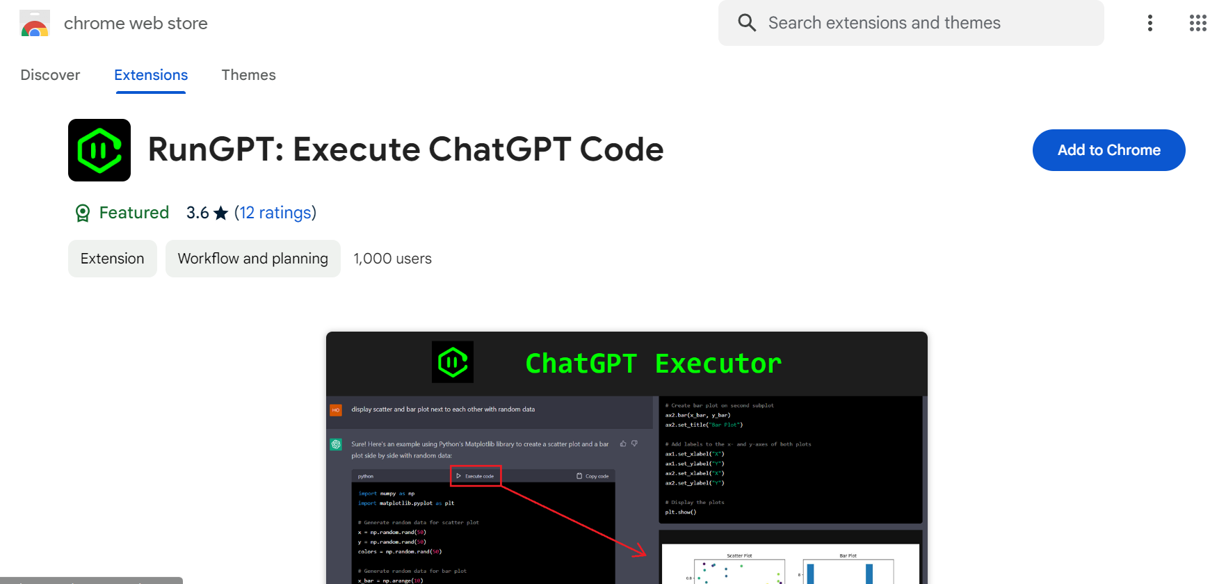 RunGPT is a Chrome Extension enabling code execution within ChatGPT.