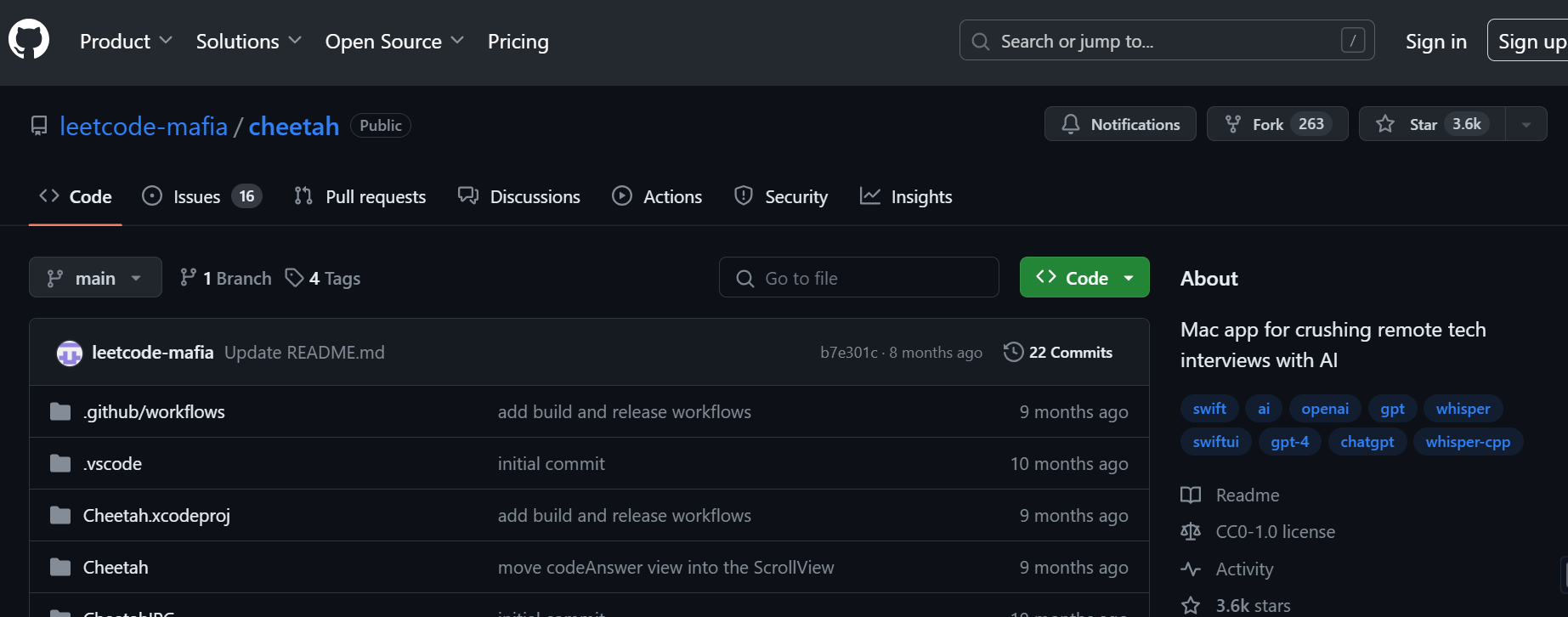 Cheetah is an AI for software engineering interviews.