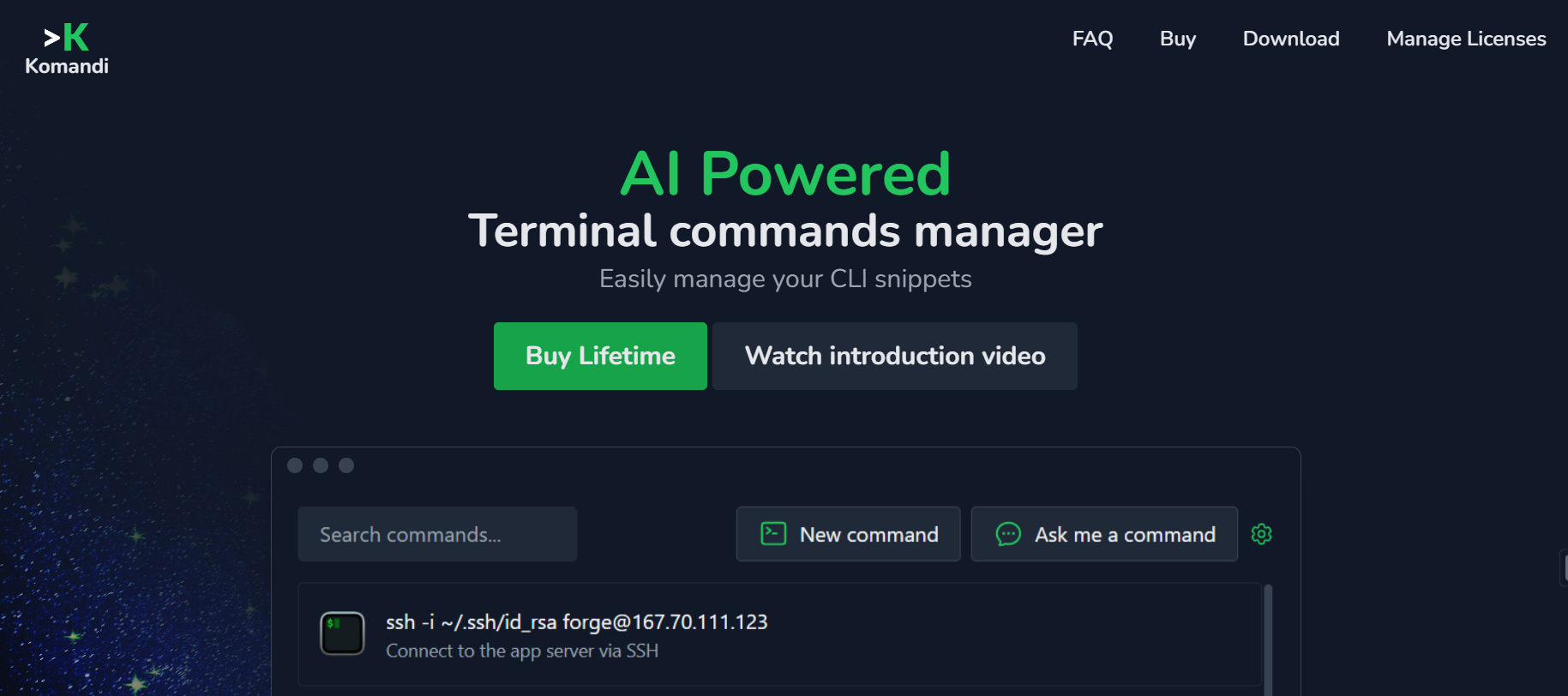 Komandi is an AI tool that manages CLI commands.