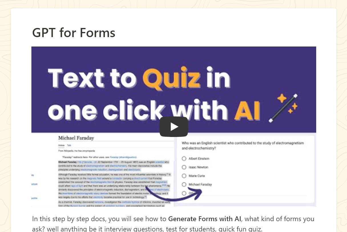 GPT for Forms is a tool that creates various types of forms through AI.
