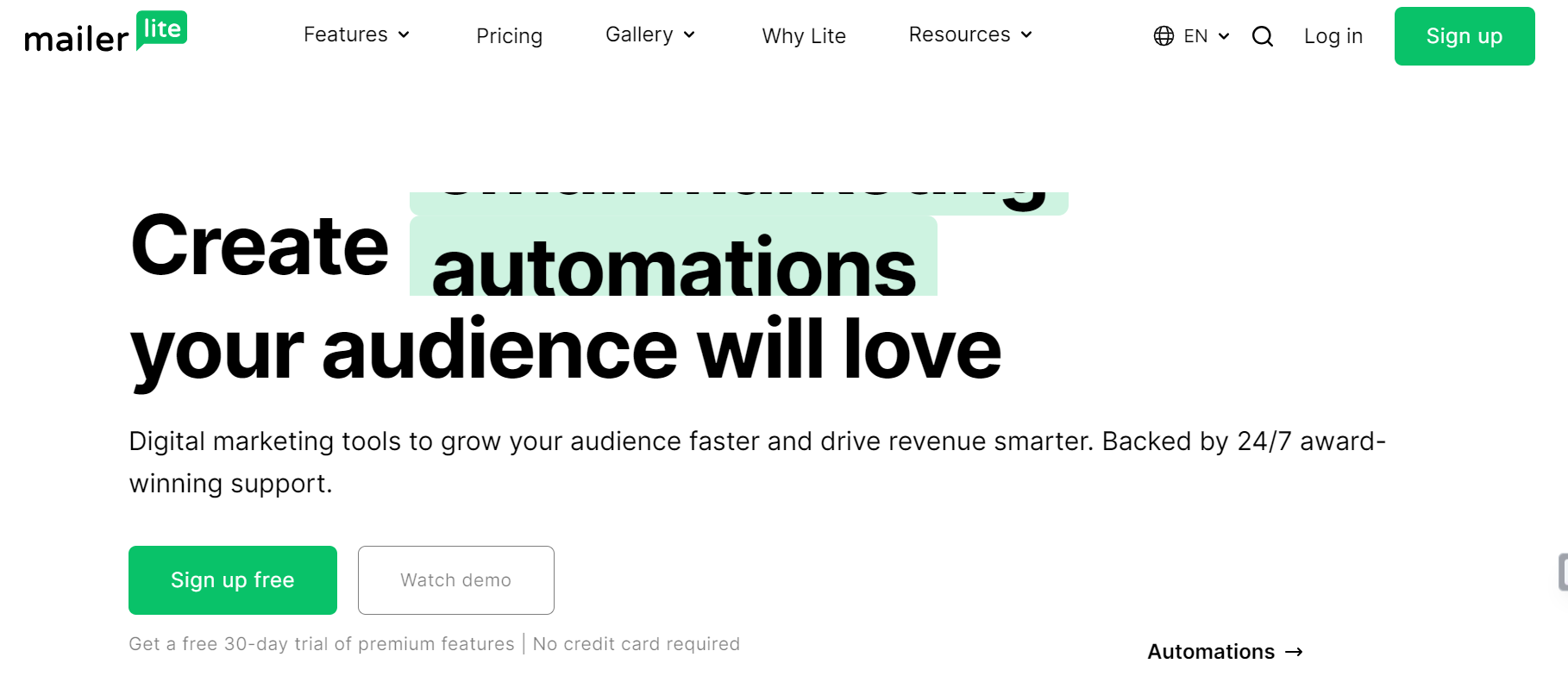 MailerLite is a digital marketing platform that offers tools to create email campaigns, automation, landing pages, signup forms, and websites.