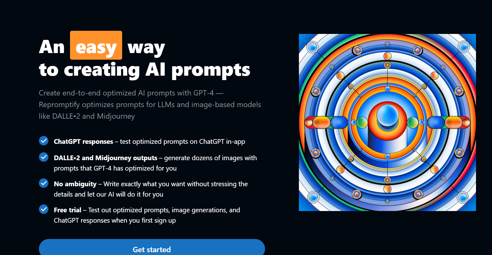 Repromptify is an AI tool that generates and optimizes prompts tailored for GPT-4.
