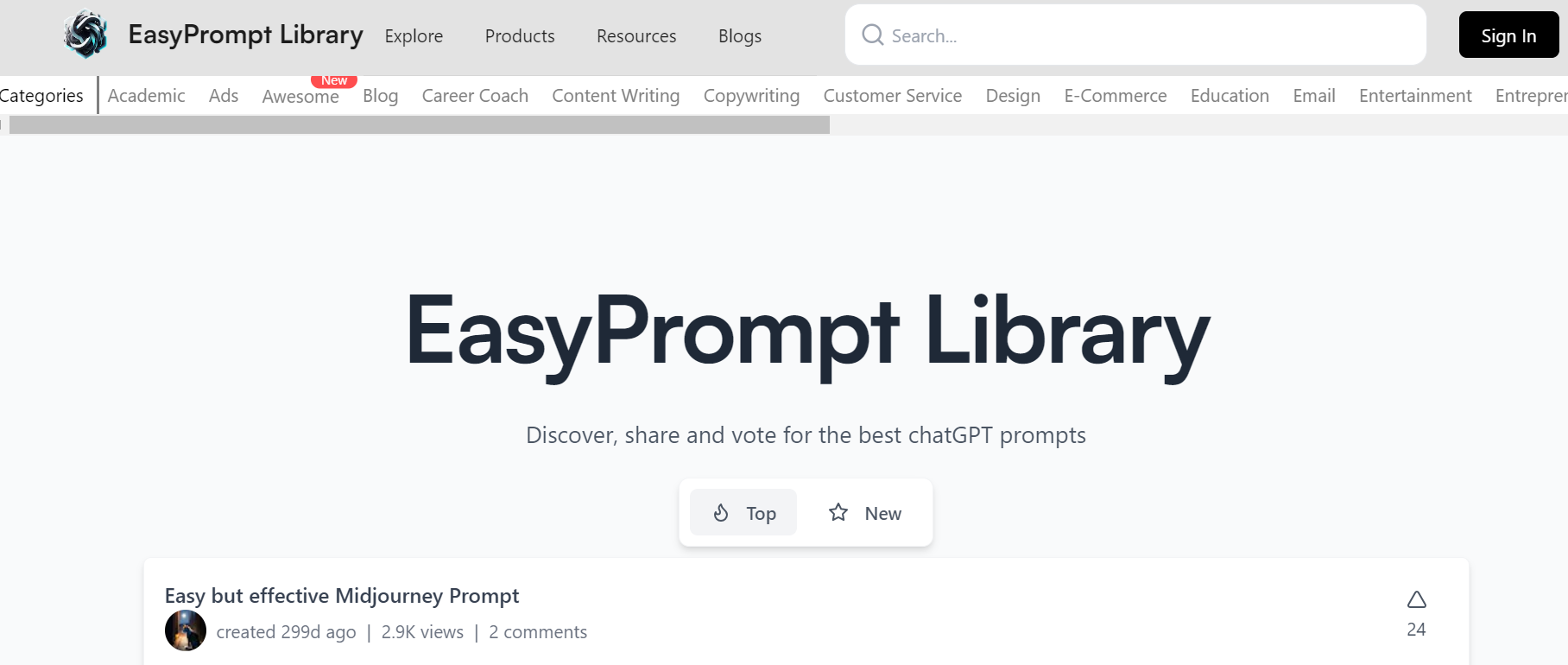 EasyPrompt Library is a platform that provides a library of ChatGPT prompts.