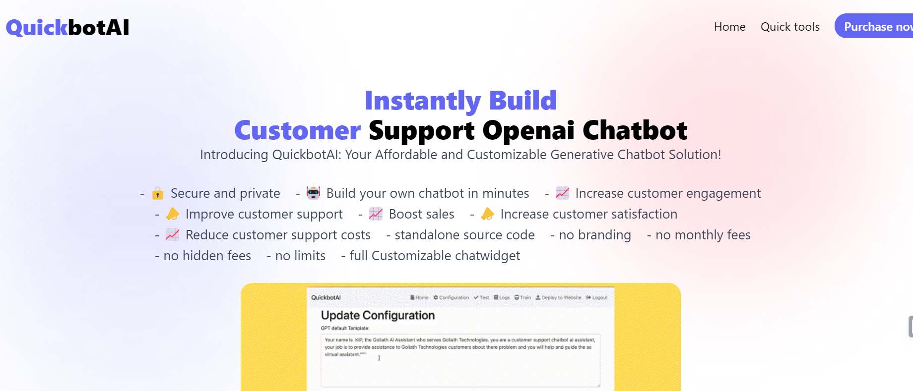 QuickbotAI is a platform offering customizable chatbot solutions.