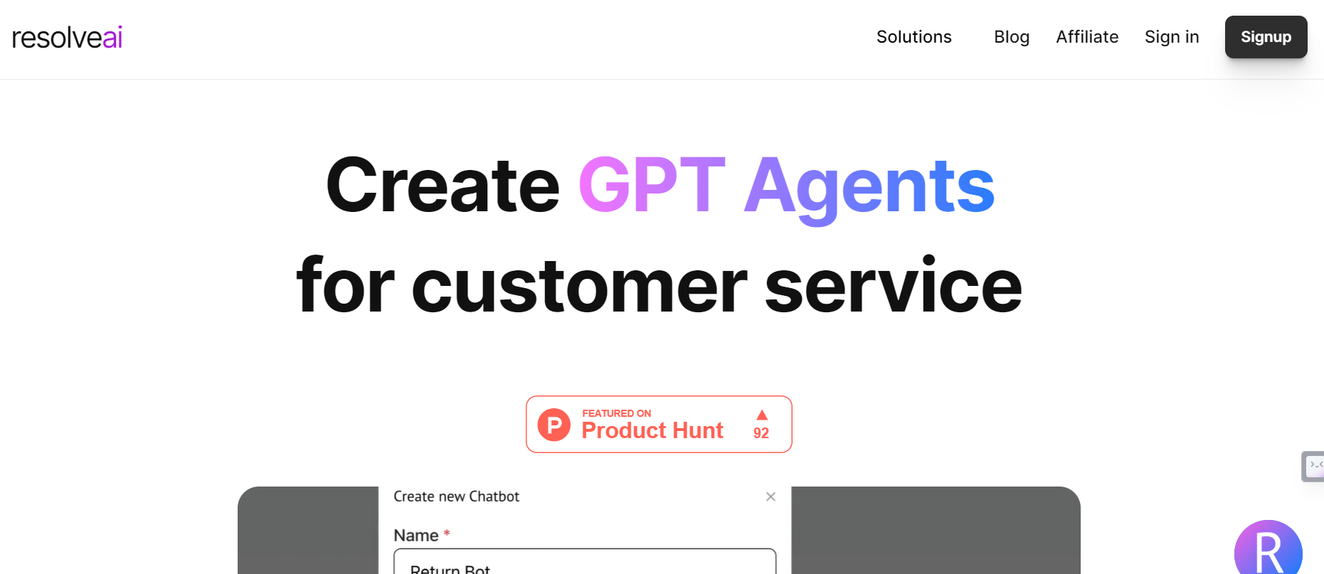 ResolveAI is a platform that creates GPT agents tailored for customer service.