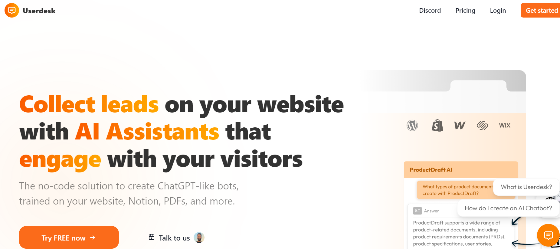 Userdesk is an AI Assistant designed for lead generation and customer engagement.