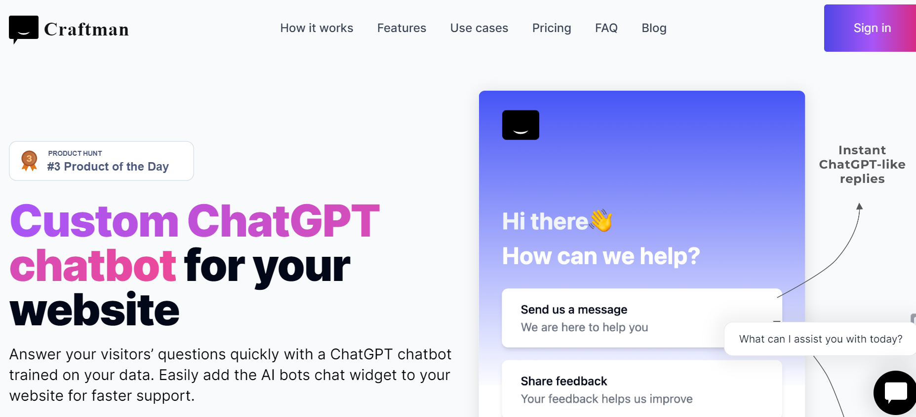 Craftman is an AI offering a custom ChatGPT chatbot