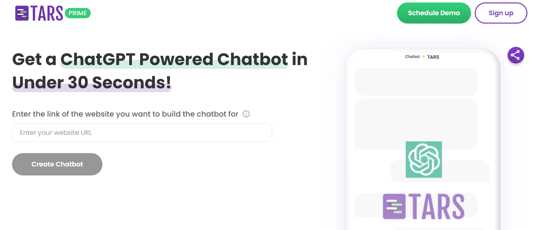Tars Prime is a platform for customer interaction with ChatGPT.