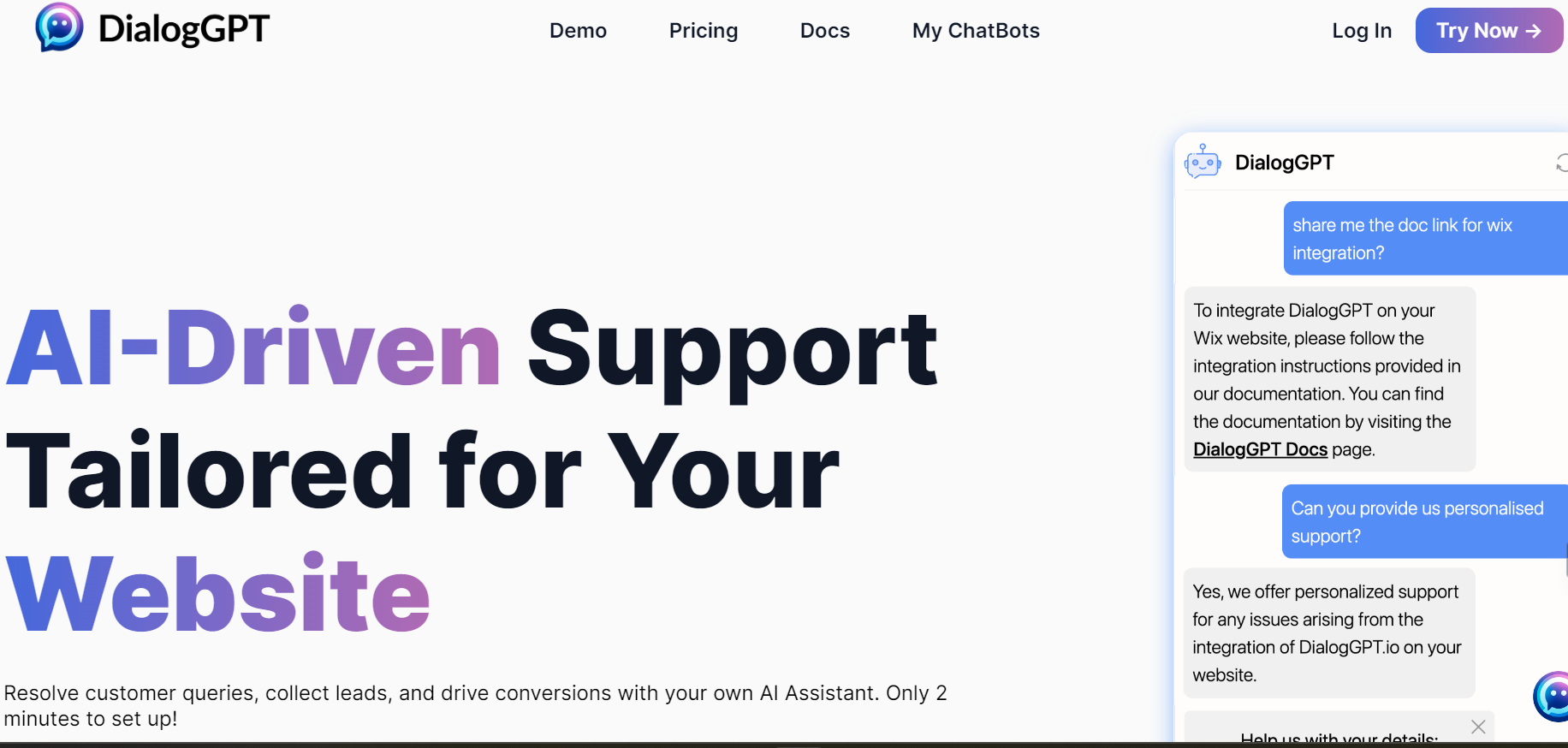 DialogGPT is an AI assistant for your website support.