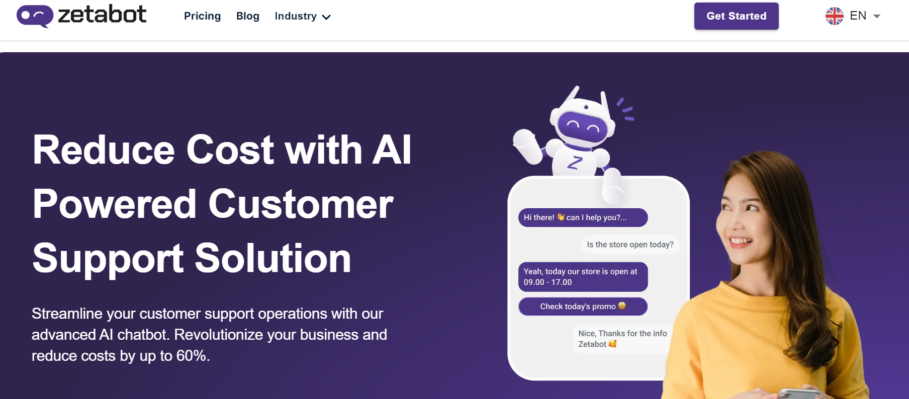 Zetabot is an AI-powered chatbot solution designed to streamline customer support operations.
