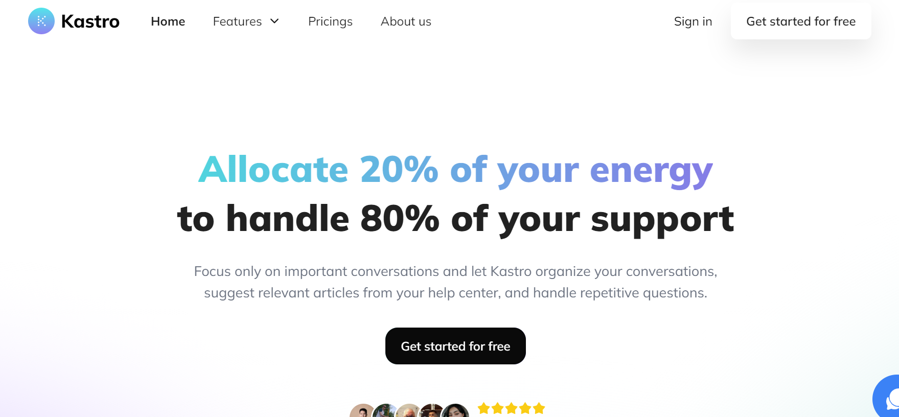 Kastro Chat is a platform for customer support workflow, that handles repetitive questions while focusing on crucial conversations.