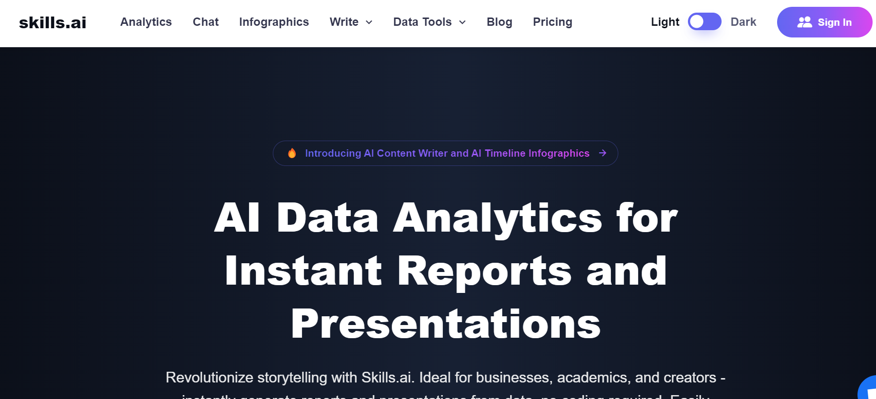 Skills.ai is a platform for data analytics.