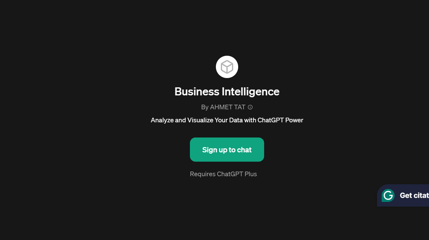 Business Intelligence is a GPT tailored for data analysis and visualization.