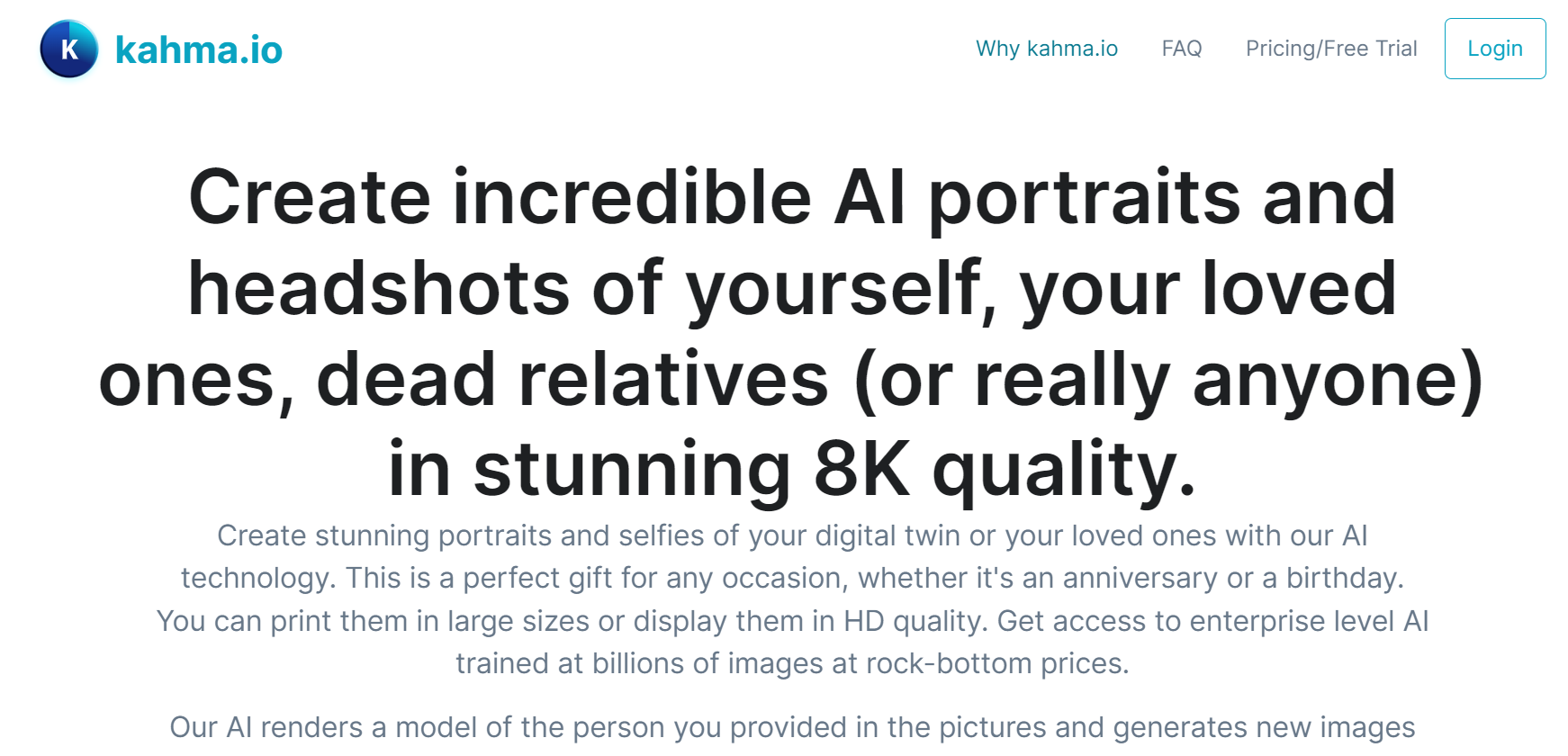 kahma.io is an AI portrait and avatar creation platform.