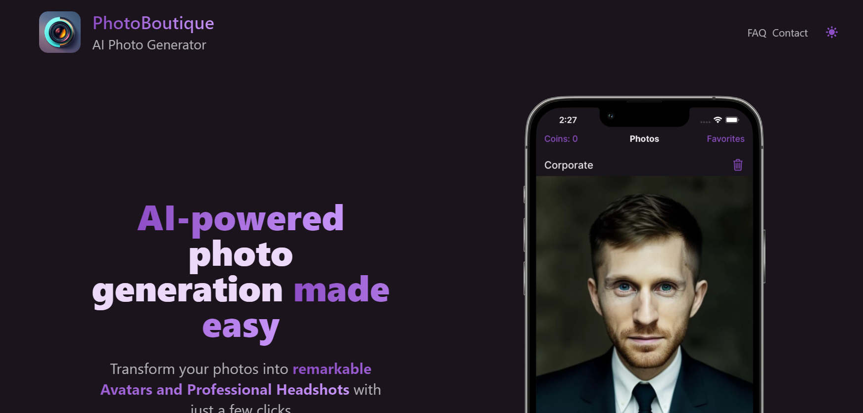 PhotoBoutique is a platform that transforms your photos into avatars and professional headshots.