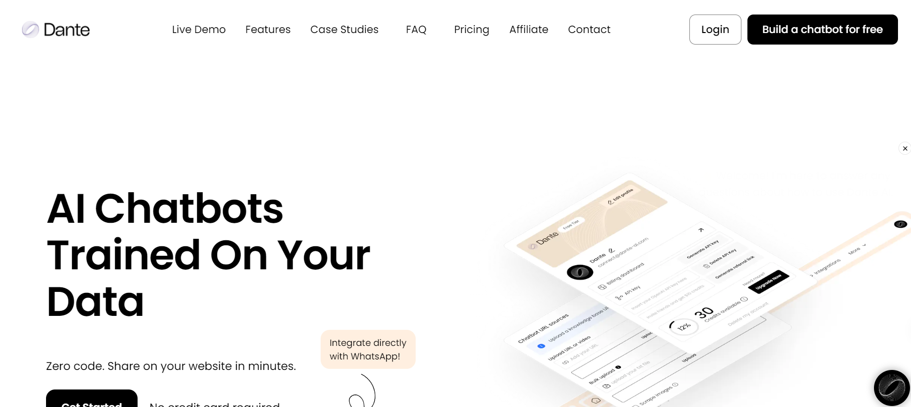 Dante AI is a tool that crafts customized AI chatbots using your data.