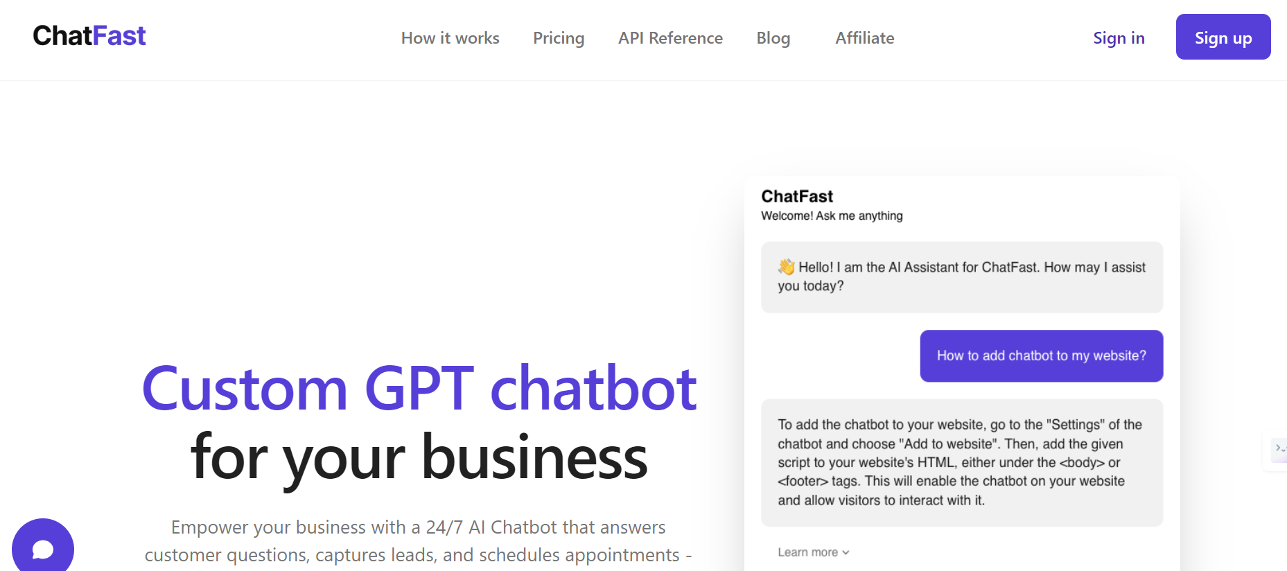 ChatFast is a software that creates customizable GPT chatbots for businesses.
