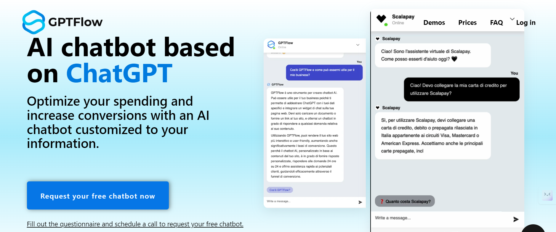 GPTFlow is an AI chatbot powered by ChatGPT technology.