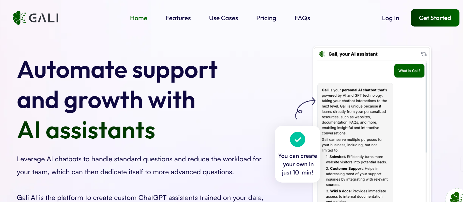 Gali is an AI tool that offers customizable AI assistants.