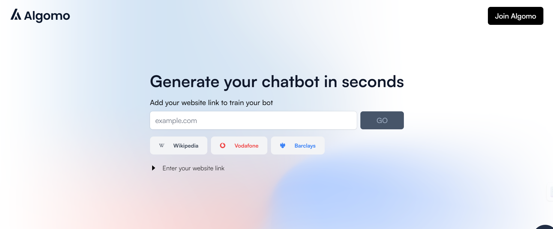 Algomo Chatbot Generator is a platform that creates website chatbots