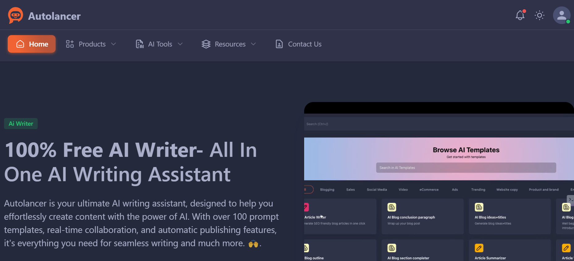 Autolancer offers a suite of AI writing assistants to cater to diverse needs including blog posts, content writing, and rewrites.