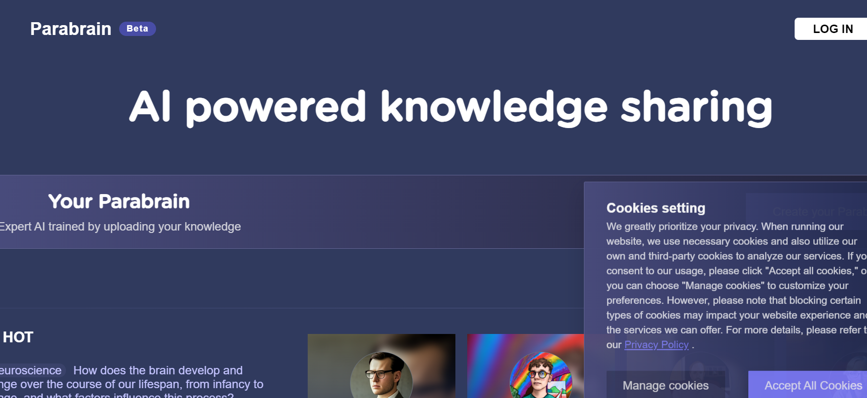 Parabrain is an AI platform that allows you to create personal AI assistants by uploading your knowledge and content.