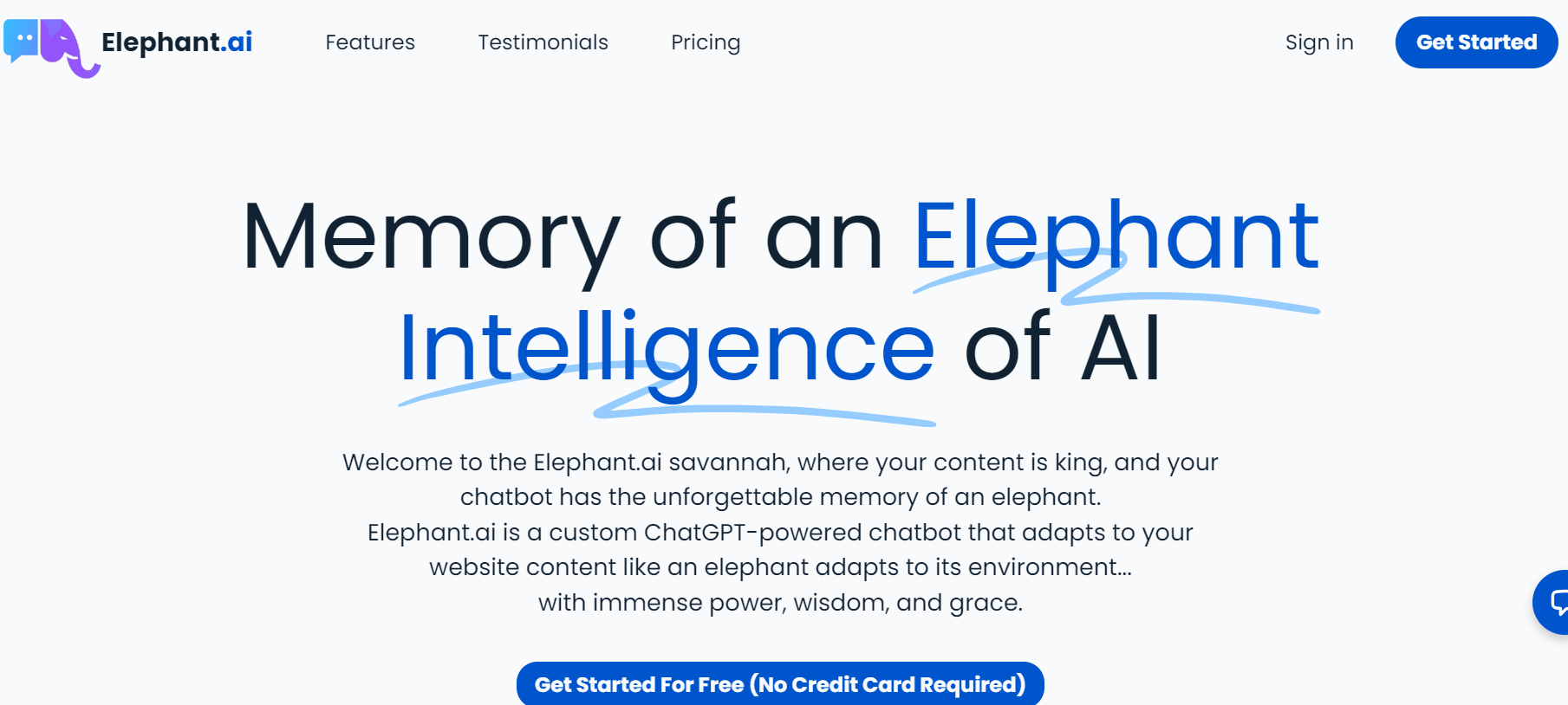 Elephant.ai is an AI platform offering a custom ChatGPT-powered chatbot for your website.