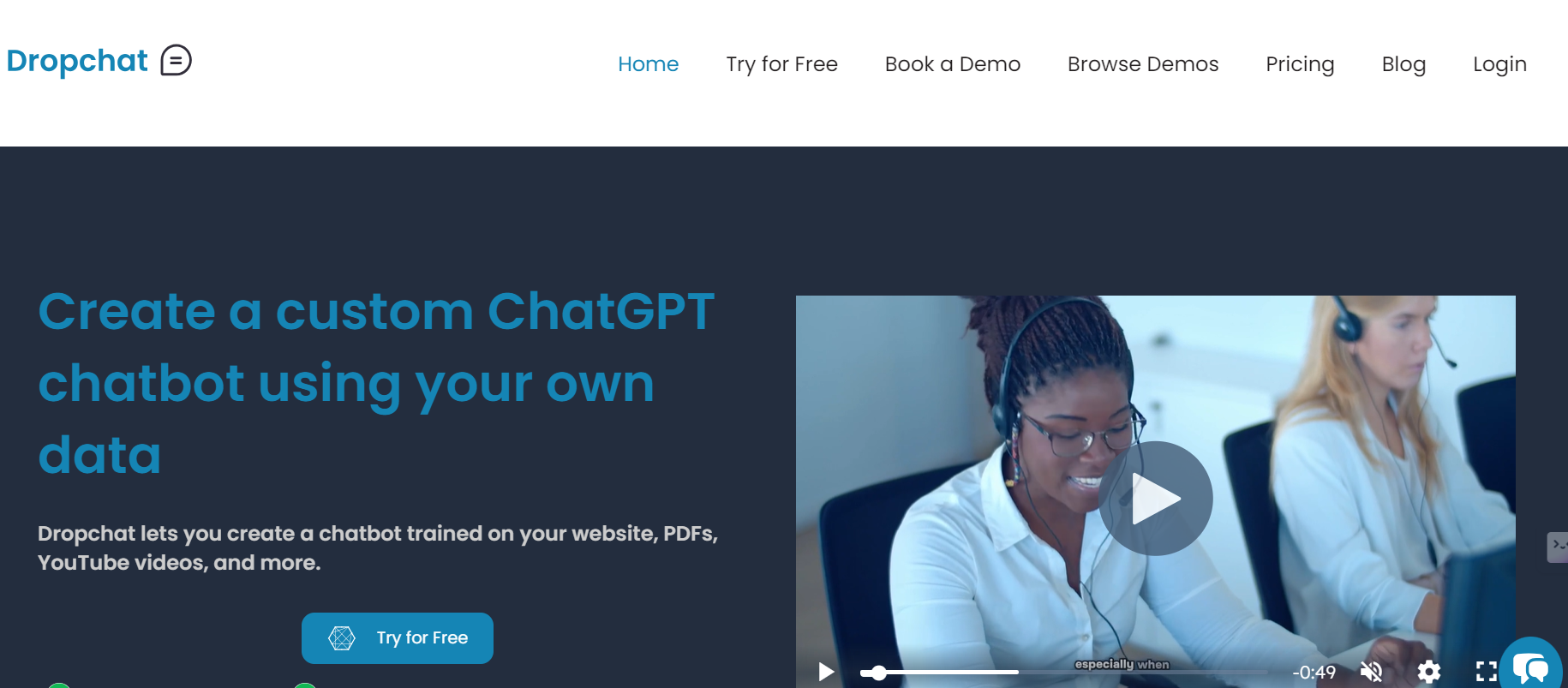 Dropchat is an AI platform that enables you to create a custom ChatGPT chatbot