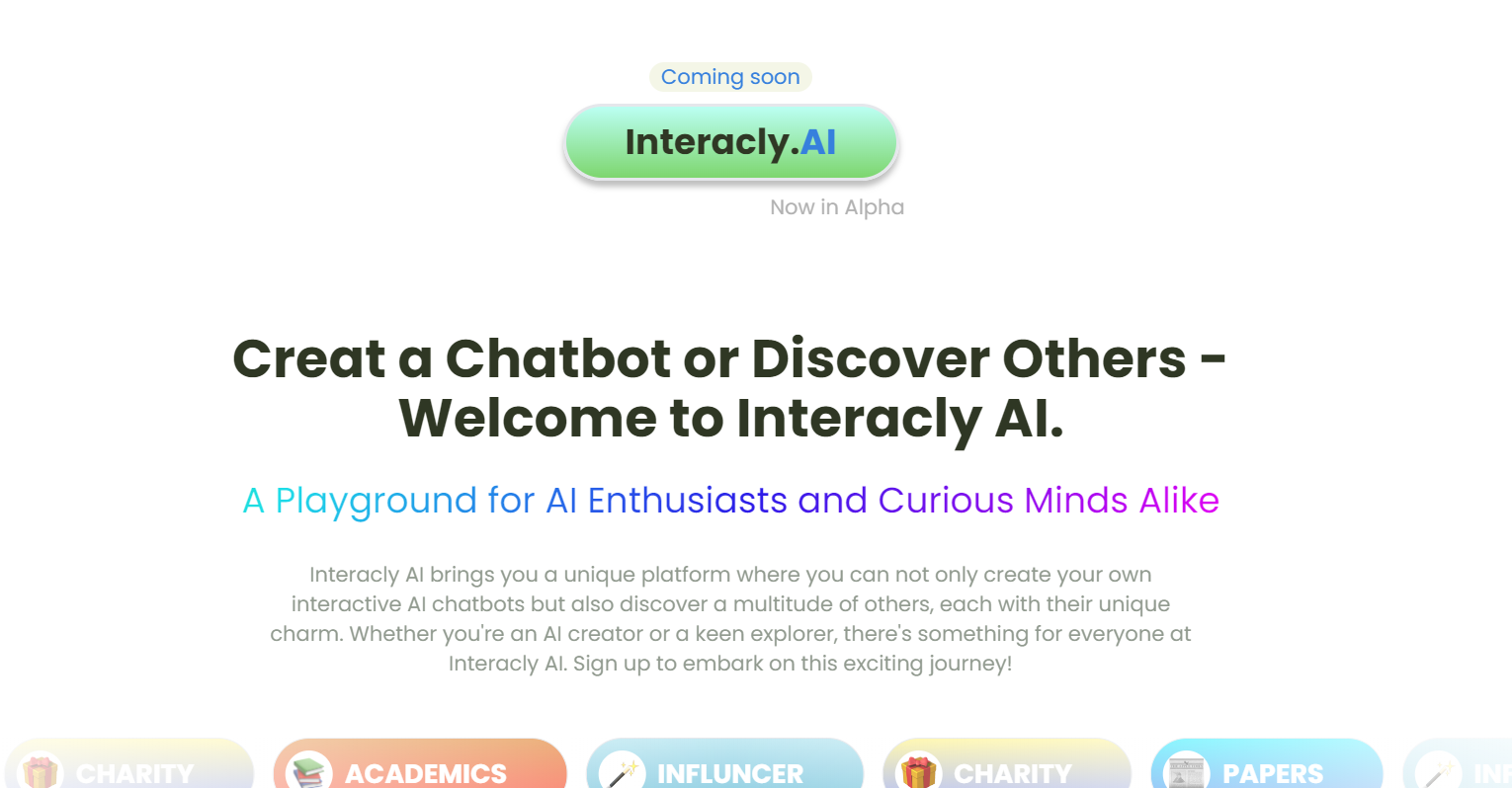 Interacly AI is a platform for creating and exploring interactive AI chatbots