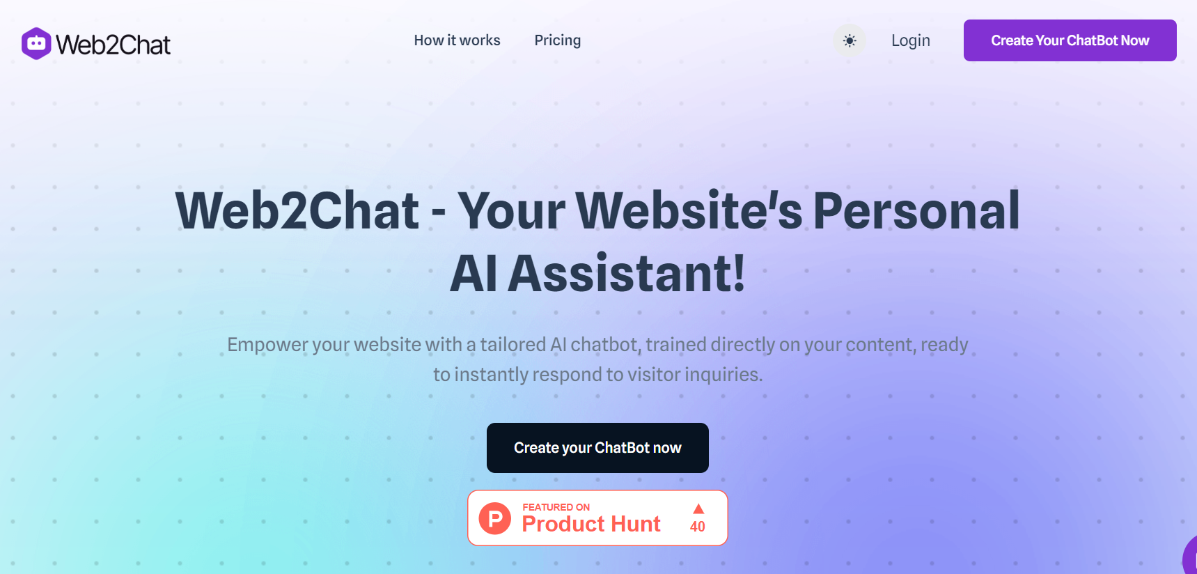 Web2Chat is an AI assistant that creates custom chatbots