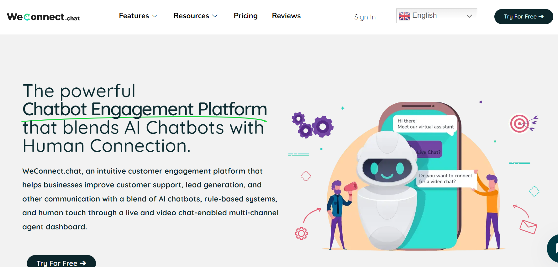 WeConnect.chat is a platform that generates AI chatbots for customer engagement.