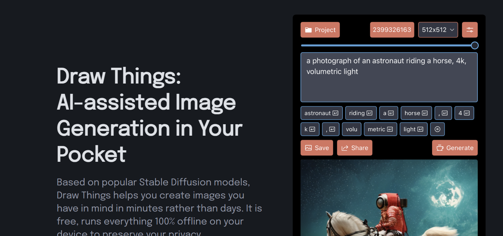 Draw Things is an AI-powered image-generation tool that utilizes Stable Diffusion models.