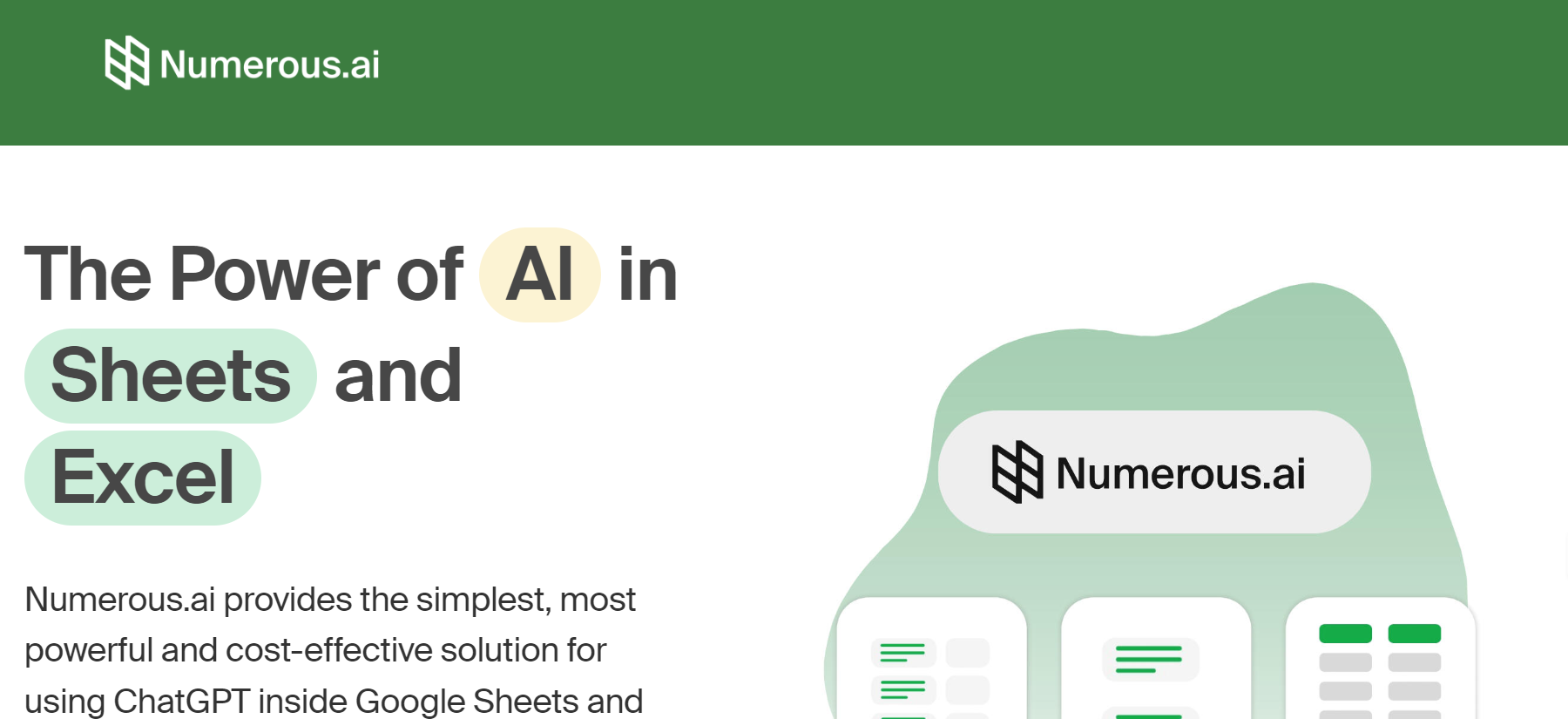 Numerous.ai integrates with Google Sheets and Excel, offering an intuitive AI solution for various tasks without the need for API keys.