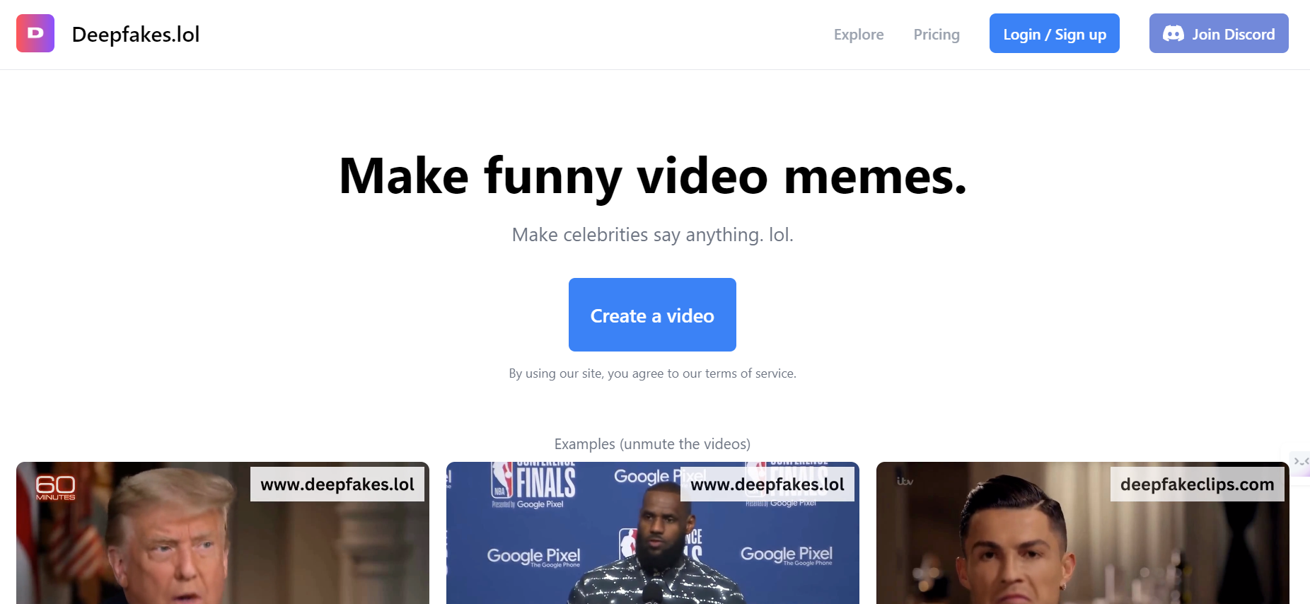 Deepfakes.lol is an AI tool for the creation of comedic video memes
