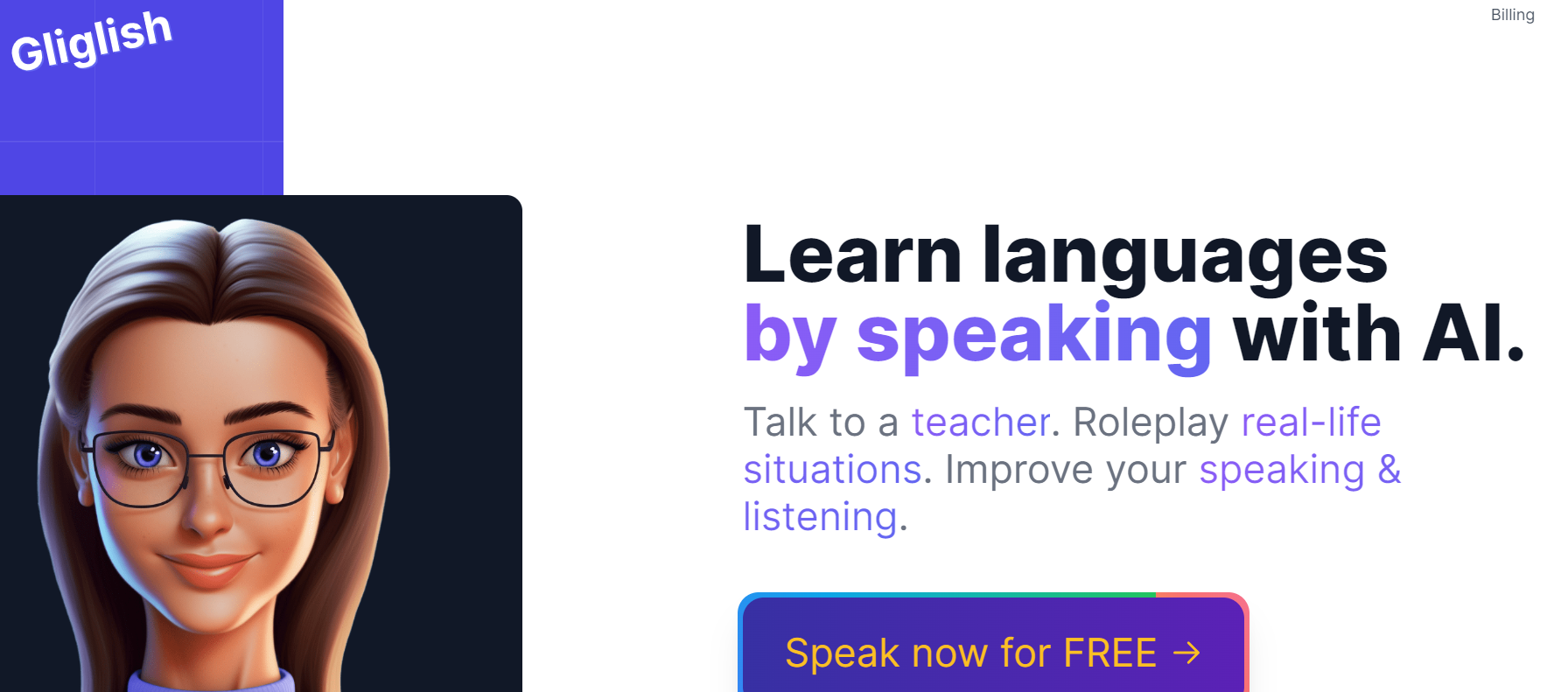 Gliglish is a tool that provides an AI assistant avatar as a dynamic language-learning ally, designed to enhance your speaking and listening skills.