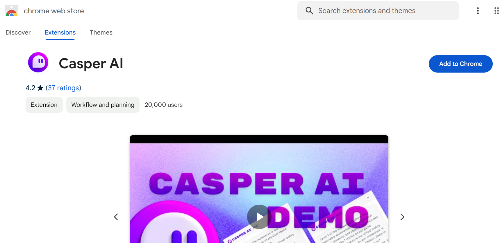 Casper AI is a Chrome extension that streamlines workflows for professionals by summarizing articles, creating content, and sharing insights.