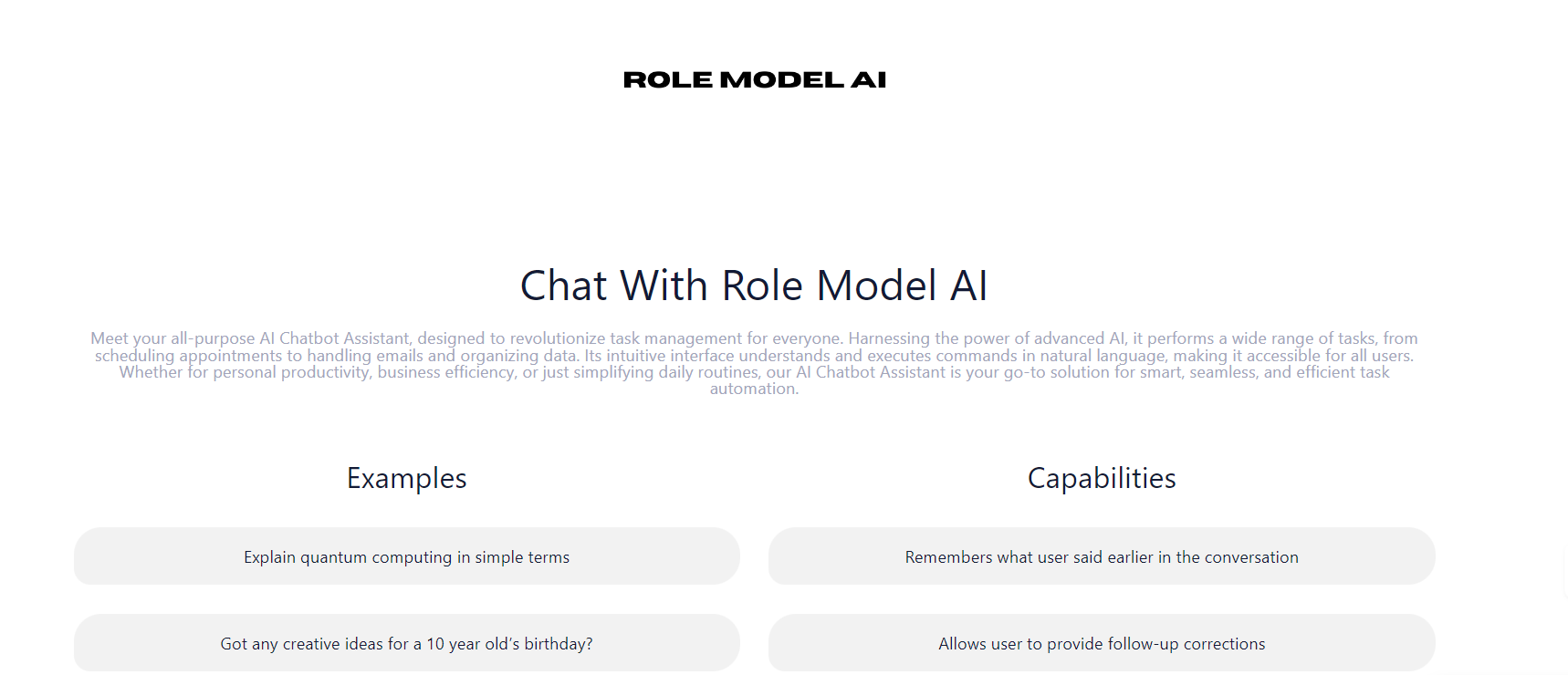 Role Model AI is a personal assistant with a multi-dimensional approach.