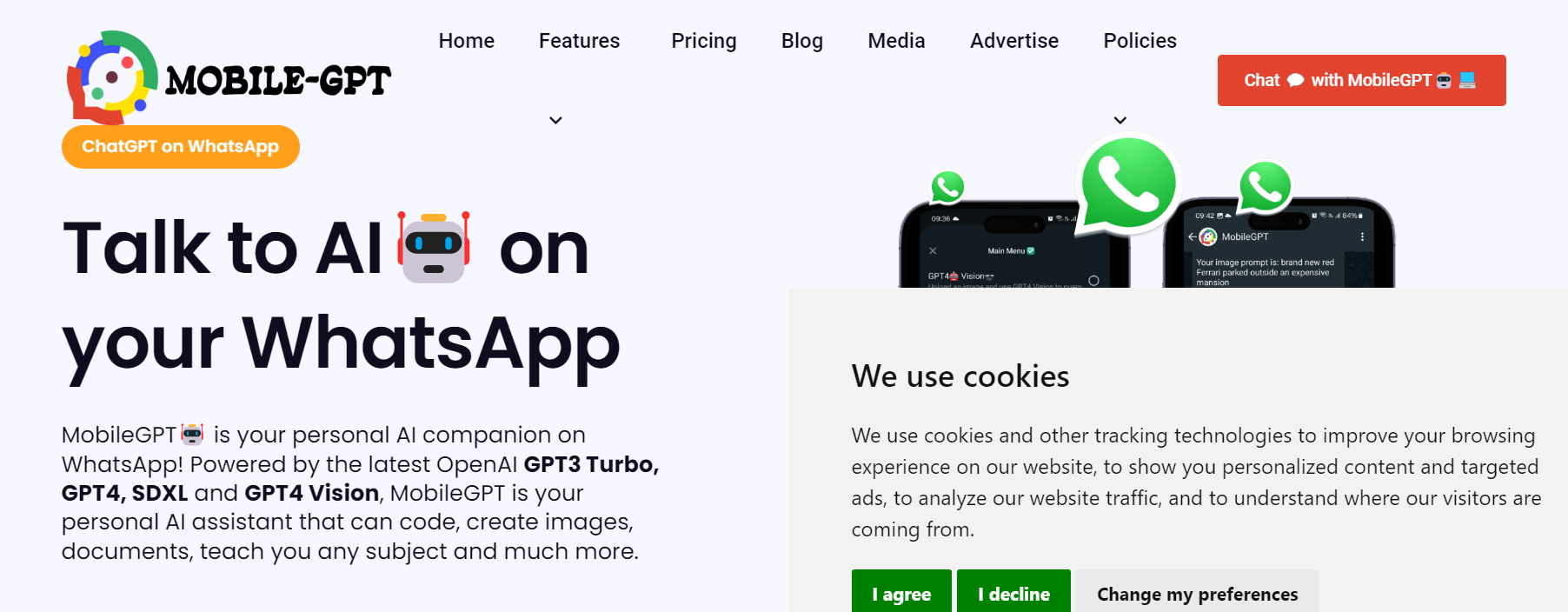 Mobile GPT is a tool for WhatsApp, it is a personal AI assistant powered by OpenAI GPT3 Turbo, GPT4, SDXL, and GPT4 Vision.